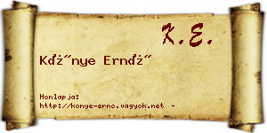 Könye Ernő névjegykártya
